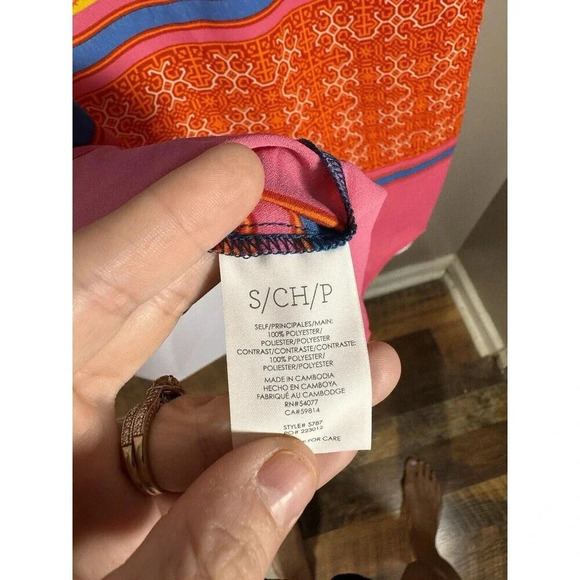 Cabi Nomad Shoulder Tie Top Small Geometric Print Bohemian Hippie Summer NWOT - Picture 5 of 8